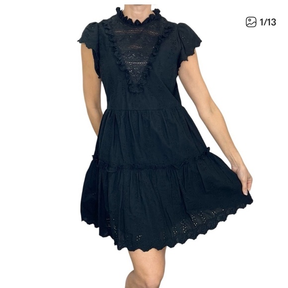 House of Harlow 1960 Black Lace Yoke Tiered Mini Dress - Picture 3 of 4